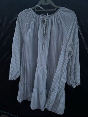 H&M Light Blue & White Striped Tunic Blouse